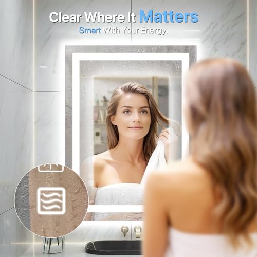 HYPERLITE Smart Mirror Bathroom 48"x32": Lighted Bathroom Mirror with Frontlights and Backlights - Wall Mounted LED Bathroom Mirror with Lights for Families with Children Luxury Home Owners - size: 32"L x 48"W