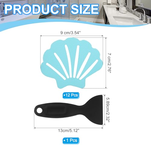 PATIKIL Bathtub Non Slip Stickers 3.54x2.76 Inch, 12 Pack Shell Safety Shower Floor Anti Slip Stickers with Adhesive Decals Scraper for Bath Tub Shower Floor Stair, Blue - color: Blue