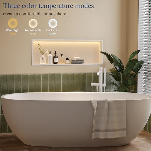 36"x12"White LED Shower Niche,3 CCT Dimmable Light, No Tile Needed | 304 Stainless Steel Bathroom Niche w/ Light(3000K/4000K/6000K), IP66 Waterproof, Space Saving & Durable ,LED Driver Included - color: White, size: 36X12In