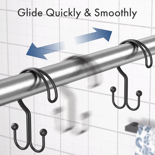 Bathway Black Shower Curtain Hooks Ring, 12 Pcs Double Sided Shower Hooks, Rust Proof Metal Shower Hooks for Bathroom, Anti-Drop Shower Rings for Shower Curtain & Liners - color: Black, style: Double-layer Shower Hooks