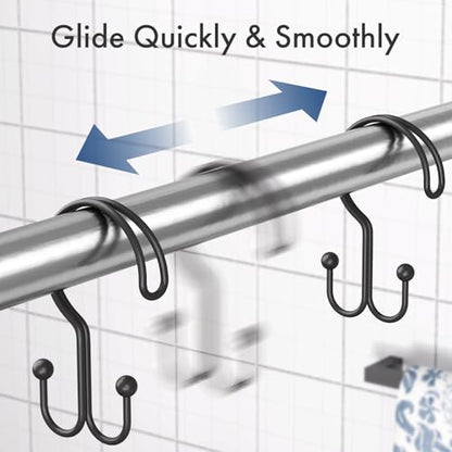 Bathway Black Shower Curtain Hooks Ring, 12 Pcs Double Sided Shower Hooks, Rust Proof Metal Shower Hooks for Bathroom, Anti-Drop Shower Rings for Shower Curtain & Liners - color: Black, style: Double-layer Shower Hooks