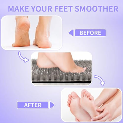 Yolife Shower Foot Scrubber Mat, Anti-Slip Bath Mat with Scrub Bristles, Soft Shower Foot Massager with Strong Suction Cups for Soothe Achy Feet, 25.6" x 13.4" - color: Grey, size: 25.6" x 13.4" (Rectangular)