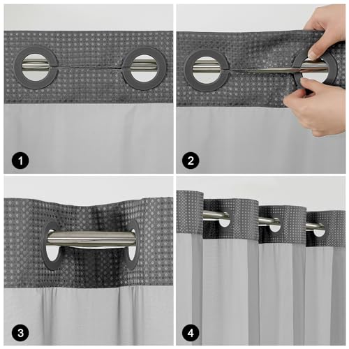 Colorful Star No Hook Waffle Shower Curtain with Snap in Fabric, Waterproof Shower Curtains with See Through Top Window, Small Stall Bathroom Curtain and Liner Set, 36'' x 75'', Charcoal Grey - color: Charcoal Grey, size: 36"W x 75"L (Pack of 1)