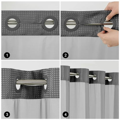 Colorful Star No Hook Shower Curtain with Snap in Fabric Liner, Waffle Heavy Duty Thick Shower Curtains with Mesh Top Window, Hotel Style Waterproof Bathroom Curtain Set, 72'' x 81'', Charcoal Grey - color: Charcoal Grey, size: 72"W x 81"L (Pack of 1)