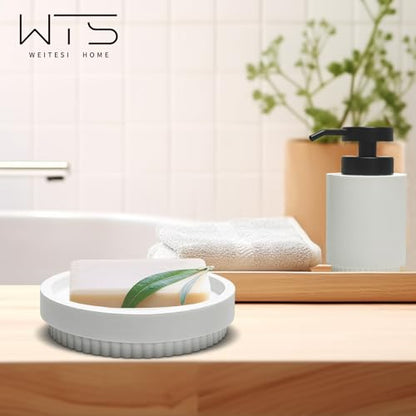 Resin Bathroom Accessories Set, 4 Pcs Modern Bathroom Accessory Set with Liquid Plastic Pump Lotion Soap Dispenser,2 Toothbrush Cup, Soap Dish Countertop Vanity Organizer(White) - color: White2