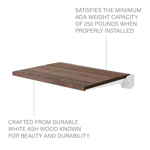 Seachrome 18 inch Silhouette Slimline Folding Wall Mount Shower Bench Seat, Natural Ash Wood Thermacor Seat with White Frame - color: Walnut Ash Wood With White Frame