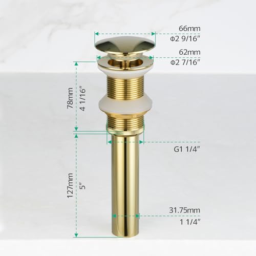 Pop-up Bathroom Sink Drain Stopper Without Overflow for Vessel Sink Lavotory Vanity, D01 (Polished Gold) - color: Polished Gold