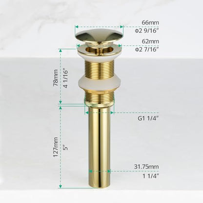 Pop-up Bathroom Sink Drain Stopper Without Overflow for Vessel Sink Lavotory Vanity, D01 (Polished Gold) - color: Polished Gold