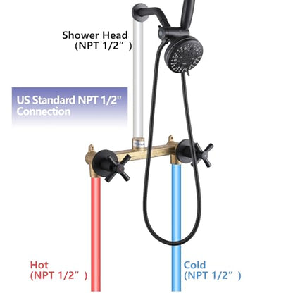 2 Handle Shower Faucet Black 2 in 1 Shower Combo Set with Valve | 9 Modes Hand Shower, 7 Modes Shower Head, Dual Head Work independently /Work Together, Brass Valve, NPT 1/2" US Connection - color: Matte Black, style: Style C