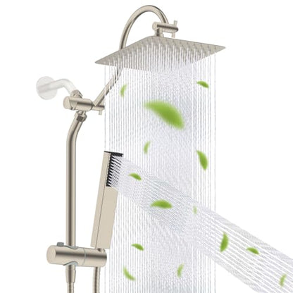 Hibbent 10'' Rainfall Showerhead with 4-mode Handheld Spray, Brushed Nickel | cUPC Certified High Pressure Showerhead Combo, 12'' Adjustable Extension Arm, Extension Bar, Easy Reach Holder, 71'' Hose - color: Brushed Nickel, style: Square 10''