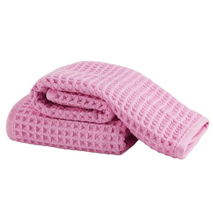 Microfiber Waffle Face Towels, 2 Pieces, Soft, Absorbent, Fast Drying, Lint Free 430 GSM (Pink) - color: Pink