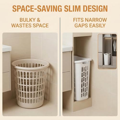 3-Pack 1.8 Bushel Slim Plastic Laundry Hamper W/Reinforced Handles, White | Durable plastic build Open top design for quick toss-in & easy access.in bedroom, bathroom & laundry room.