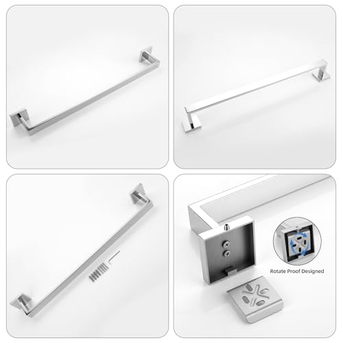 23.6 Inch Polished Chrome Bathroom Towel Bar Set, 2-Piece Square Wall Mounted Towel Rack, Wall Mounted 304 Stainless Steel Towel Holder for Bathroom - color: Polished Chrome, size: 2 pack