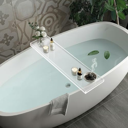 Acrylic Bathtub Tray, 29.9x7.9 Inch Bath Tray with 66lbs Capacity, 8mm Thick Spa Tub Shelf for Wine Book Tablet, Clear/Clear Black/Pure Black (Clear) - color: Clear