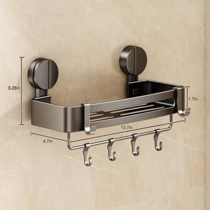 Shower Caddy Suction Cup, 2 Pack Corner Shower Shelves No Drilling, Showers Organizer Storage with Towel Bar & Removable Hooks, Bathroom Shower Shelf Rack for Inside Showers
