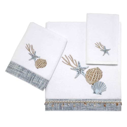 Avanti Linens - 3pc Towel Set, Soft & Absorbent Cotton Towels (Stone Harbor Collection, Optic White) - color: Optic White, size: 3 Pack Towels