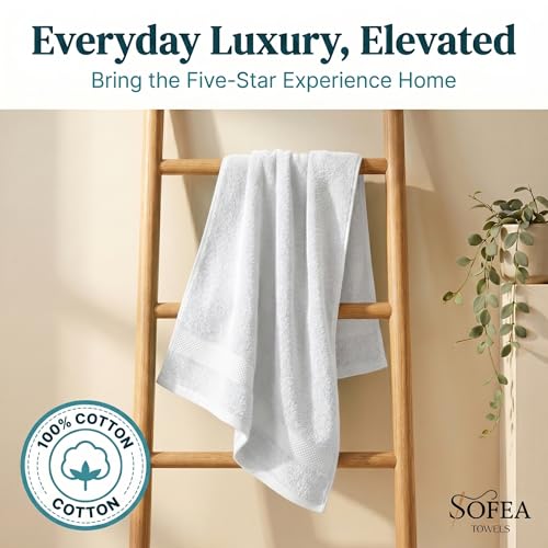 Sofea Hand Towels 6 Pack (16 x 28 Inches) 100% Cotton Bathroom Towels, Soft Absorbent Quick Dry Hand Towels for Bathroom Kitchen - color: White