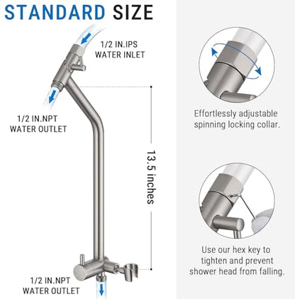 G-Promise All Metal Shower Diverter with 13.5 Inch Extended Holder(Nickel) | Downward-Extending Bracket for All Heights, 4 Spray Modes with Pause Mode, Anti-Leak, Easy to Install, Universal Replacement - color: Brushed Nickel