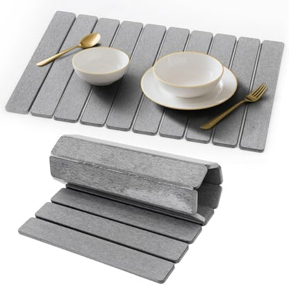 Stone Drying Mat for Kitchen Counter, Quick Diatomaceous Earth Mats for Dishes, 24"L x 16" W Super Absorbent Fast-Drying Collapsible Countertop Stone Mat (Light Grey, 24" x 16") - color: Light Grey
