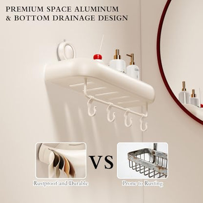 CICUFY Shower Caddy Suction Cup, 1 Pack No Drilling Corner Shower Shelves, Rust Proof Bathroom Storage Organizer, Shower Corner Caddy with Removable Hooks and Towel Bar, Square, Cream - style: Square Cream (1 Pack )