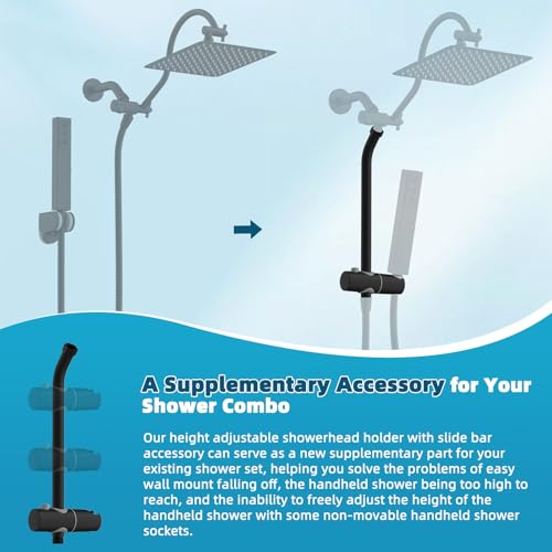 Hibbent Shower Slide Bar with Handheld Shower Head Holder, Stainless Steel Shower Arm Extension Sliding Bar, Height & Angle Adjustment Showerhead Holder, Matte Black - color: Matte Black
