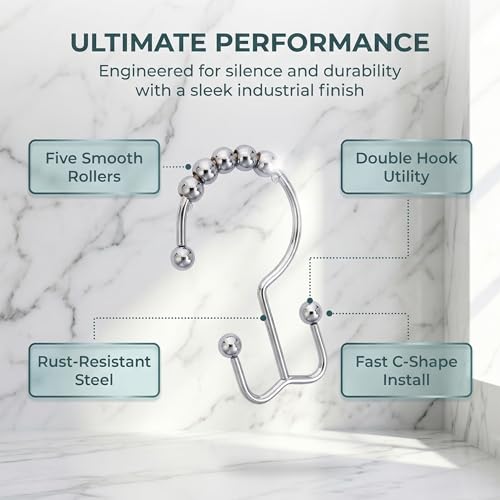Shower Curtain Hooks Rings, Rust Resistant Metal Hangers Double Glide Shower Hooks Rings for Bathroom Rods Curtains, 12 PCS, Silvery - color: Silvery, size: 12 PCS