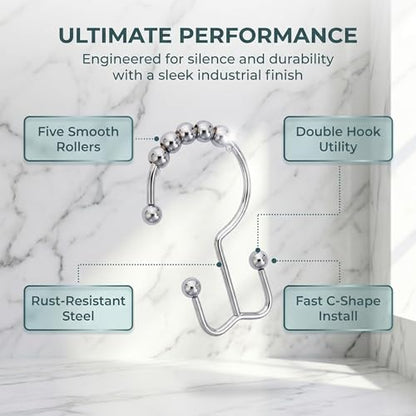 Shower Curtain Hooks Rings, Rust Resistant Metal Hangers Double Glide Shower Hooks Rings for Bathroom Rods Curtains, 12 PCS, Silvery - color: Silvery, size: 12 PCS