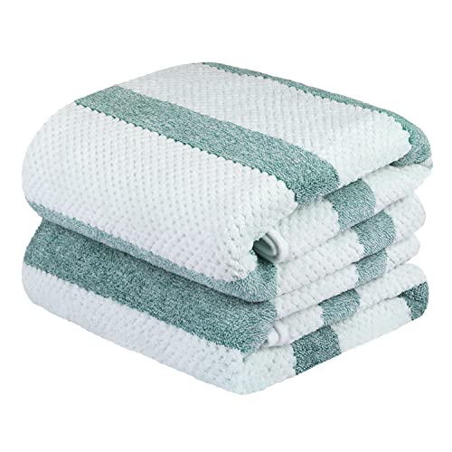 JML Microfiber Bath Towels, Waffle Stripe Green, 30" x 60", 2 Pack | Hanging Hook, No Linting, Oversized, Soft, Super Absorbent, Fast Drying, Use for Sports, Fitness, Yoga - color: Waffle Stripe Green, size: 30 in x 60 in