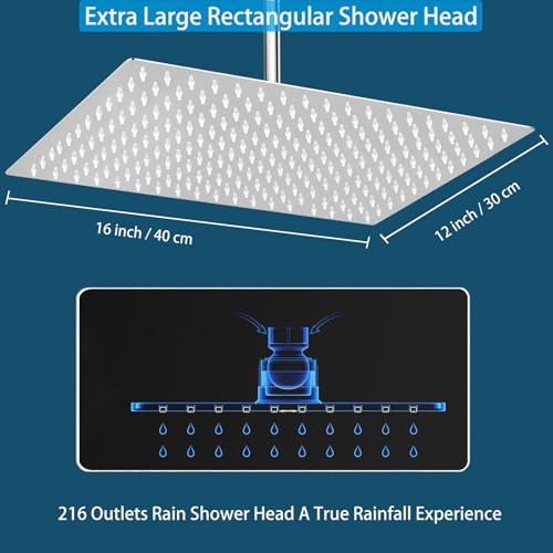Extra Large Rain Shower Head, High Flow Stainless Steel 16 * 12 Inch Rectangle Rainfall Shower, Waterfall Bath Shower Body Covering, Ceiling or Wall Mount (Chrome) - size: 16 x 12 Inch Rectangle