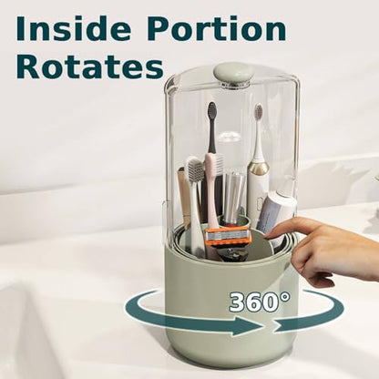 YOOLENS Toothbrush Holder with Cover 360 Rotating 4 Compartments Bathroom Toothpaste Electric Toothbrush Organizer, Light Green - color: Light Green
