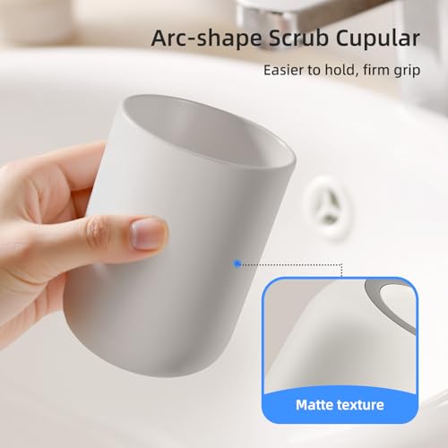MOPMS 13oz Bathroom Tumbler 2PC, Unbreakable Plastic Cup, Grey | Unbreakable 380ml plastic bathroom tumbler with non-slip grip. Durable, reusable toothbrush cup for home and travel. - color: Grey-2pcs