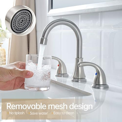 Bathroom Sink Faucet FRANSITON Centerset 8 Inch 2 Handle Bathroom Sink Faucet Lead-Free with Pop-up Drain Stopper and Supply Hoses (Brushed Nickel, 8 Inch) - color: Brushed Nickel