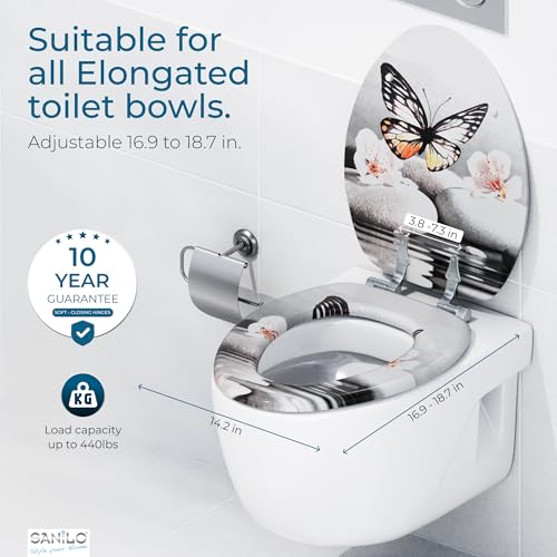 SANILO Wooden Toilet Seat with Soft Close [ELONGATED] - Decorative, Quiet & Slow Close Molded Wood Seat - With Strong Bumpers & Hinges - Adjustable Fit - Vanesa - color: Vanesa