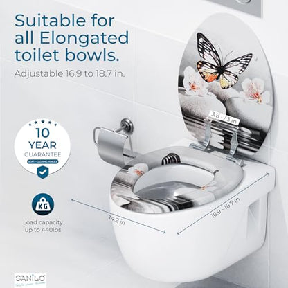 SANILO Wooden Toilet Seat with Soft Close [ELONGATED] - Decorative, Quiet & Slow Close Molded Wood Seat - With Strong Bumpers & Hinges - Adjustable Fit - Vanesa - color: Vanesa