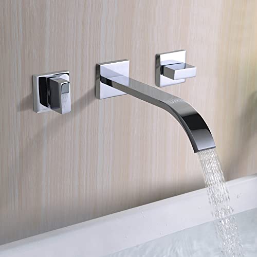 Sumerain Wall Mount Lavatory Faucet Two Handle Bathroom Faucet Brass Chrome - color: Chrome