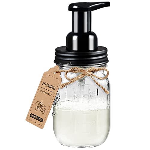 Amolliar Mason Jar Foaming Soap Dispenser, 16oz Glass Dispenser, Black | Rustproof Stainless Steel Lid Plastic Soap Pump, Rustic Farmhouse Decor, Refill Foam Hand Soap Dispenser for Bathroom Kitchen - color: Black, size: 1 Pack