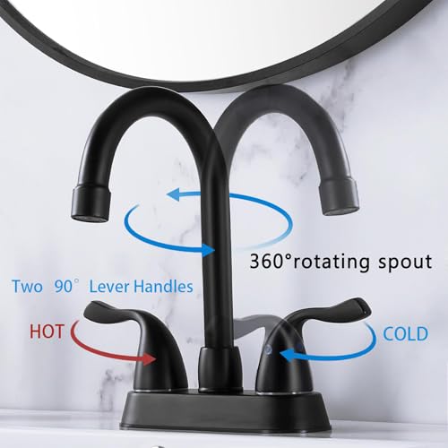 HOTIS Matte Black 4-Inch Centerset Bathroom Faucet, 2-Handle 3-Hole Sink Faucet with Pop-up Drain & Supply Lines, HT-BF201 - color: Matte Black