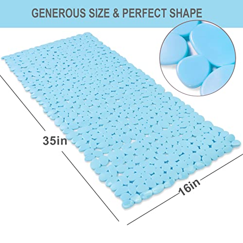 SONGZIMING Bathtub Mat Non Slip Pebble Bath Shower Mat with Drain Holes, Suction Cups Mat for Tub 16" W x 35" L, Blue - color: Blue