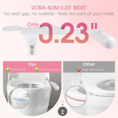Jamini Left-Hand Ultra-Slim Toilet Bidet Attachment, Non-Electric, Dual Nozzles for Rear and Female Front Wash, Adjustable Single Cold Water Pressure, 0.23" Slim Profile, Detachable for Easy Cleaning - style: Diamond Knob – Left