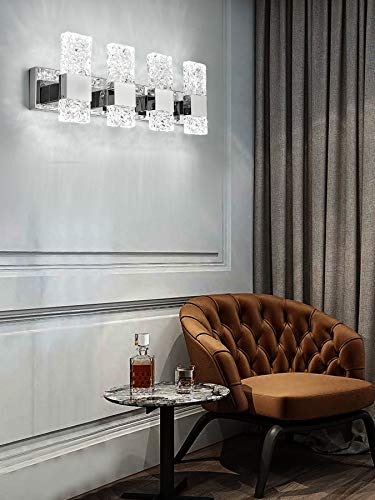 Modern LED Bathroom Vanity Light Fixtures Chrome Stainless Steel 4 Light Wall Sconces Over Mirror 28 Inch 40w Crystal Cool White 5800K Dimmable - color: Chrome, size: 4 lights