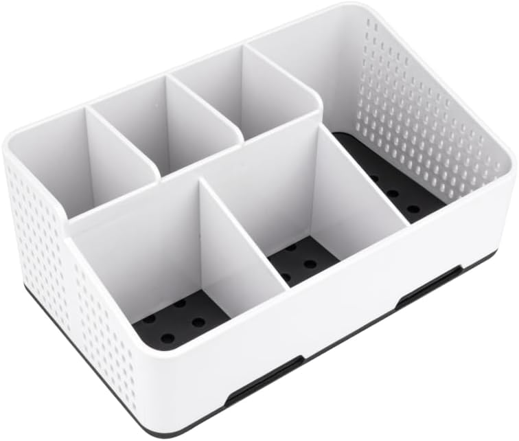 TQRR Bathroom Counter Organizer with Drainage, 6 Slots Toothbrush Holders | Detachable Design, Anti-Slip Base, Vent Electric Toothbrush and Toothpaste Holder Vanity Storage for Bathroom & Sink(Black) - color: Black