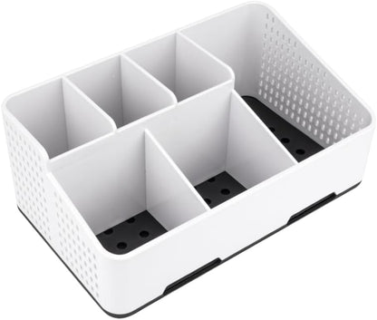 TQRR Bathroom Counter Organizer with Drainage, 6 Slots Toothbrush Holders | Detachable Design, Anti-Slip Base, Vent Electric Toothbrush and Toothpaste Holder Vanity Storage for Bathroom & Sink(Black) - color: Black