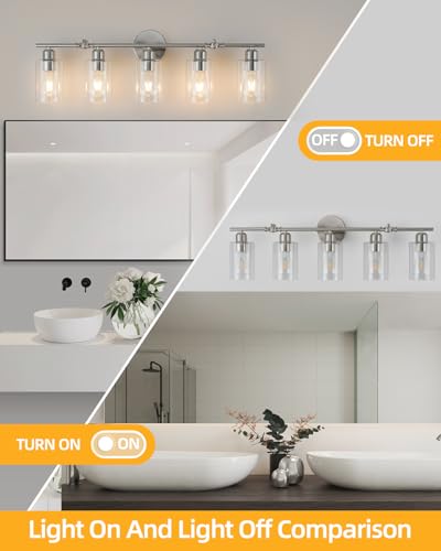 5-Light Bathroom Light Fixtures, Brushed Nickel Vanity Lights for Bathroom - color: Brushed Nickel, size: 5 Light - 1 pack