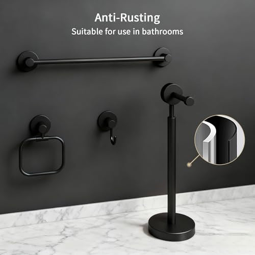 4-Piece Bathroom Set with Privot Toilet Paper Holder | All-in-One Wall Mounted Hardware Combo, Matte Black - size: 4-Free standing