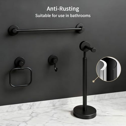 4-Piece Bathroom Set with Privot Toilet Paper Holder | All-in-One Wall Mounted Hardware Combo, Matte Black - size: 4-Free standing