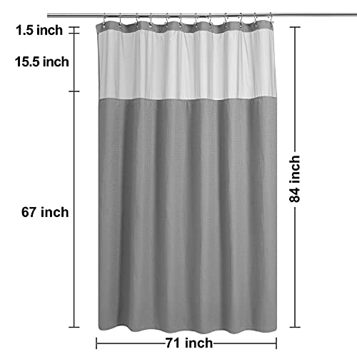 N&Y HOME Extra Long Waffle Shower Curtain with Snap-in Liner Gray, 71x84 | 12 Hooks & Snap on Fabric Liner, Washable, Mesh Window, Hotel Style, 84 inches Length Grey Shower Curtain Set for Bathroom - color: Grey, size: 71"W x 84"L (Pack of 1)