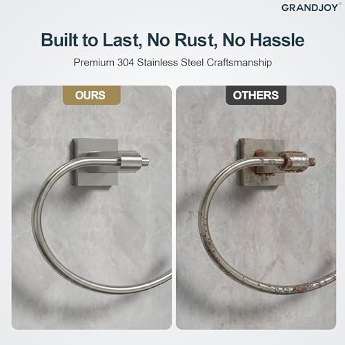 8.5 Inch Brushed Nickel Hand Towel Ring for Bathroom, SUS304 Stainless Steel Wall Mounted Hand Towel Holder, Modern Square Base Swivel Towel Hanger, Heavy Duty - color: Brushed Nickel