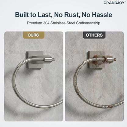 8.5 Inch Brushed Nickel Hand Towel Ring for Bathroom, SUS304 Stainless Steel Wall Mounted Hand Towel Holder, Modern Square Base Swivel Towel Hanger, Heavy Duty - color: Brushed Nickel