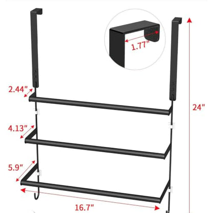 Over-the-Door 3-Tier Towel Rack with Hooks for Bathroom