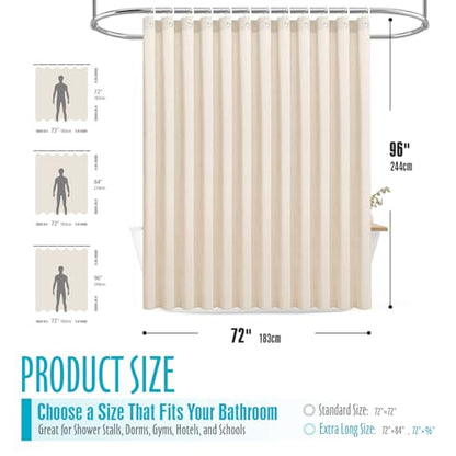 Ga-Geetopia Extra Long Linen Textured Shower Curtain Set with Hooks, Beige Boho Farmhouse Bath Shower Curtains for Bathroom Neutral Cloth, Hotel Luxury, Weighted, 72W x 96L, Cream - color: Linen | With Hooks, size: 72"W x 96"L (Pack of 1)